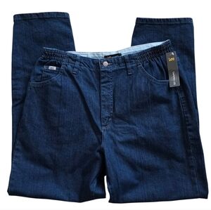 Lee 14M NWT Relaxed Fit Tapered Leg Jeans Side Elastic Mid Rise Dark Wash